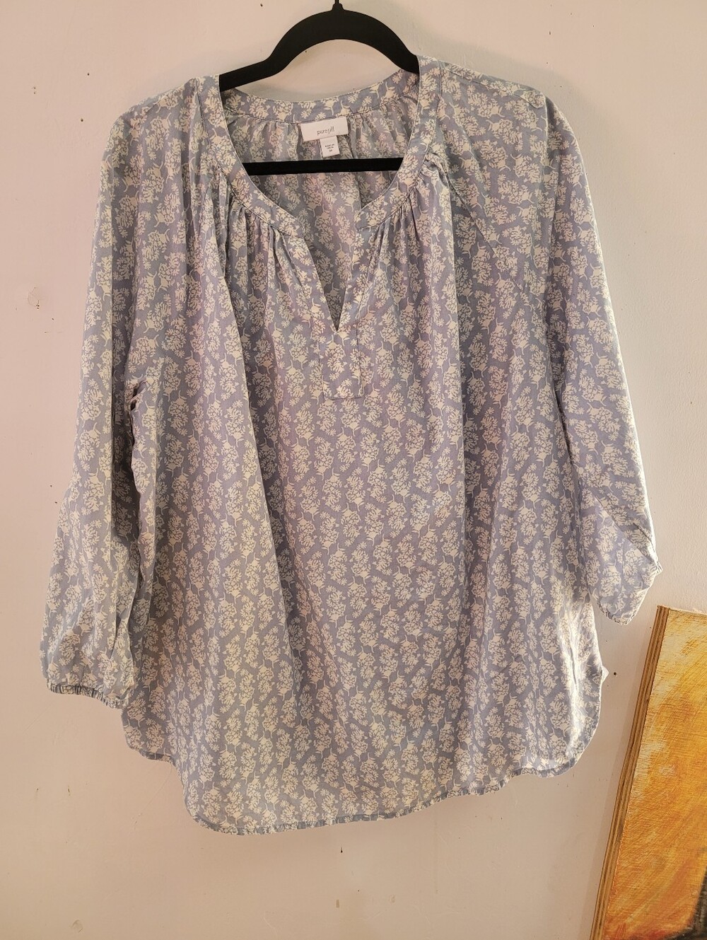 J. Jill 2X Light Blue Floral Peasant Top 100% Cotton